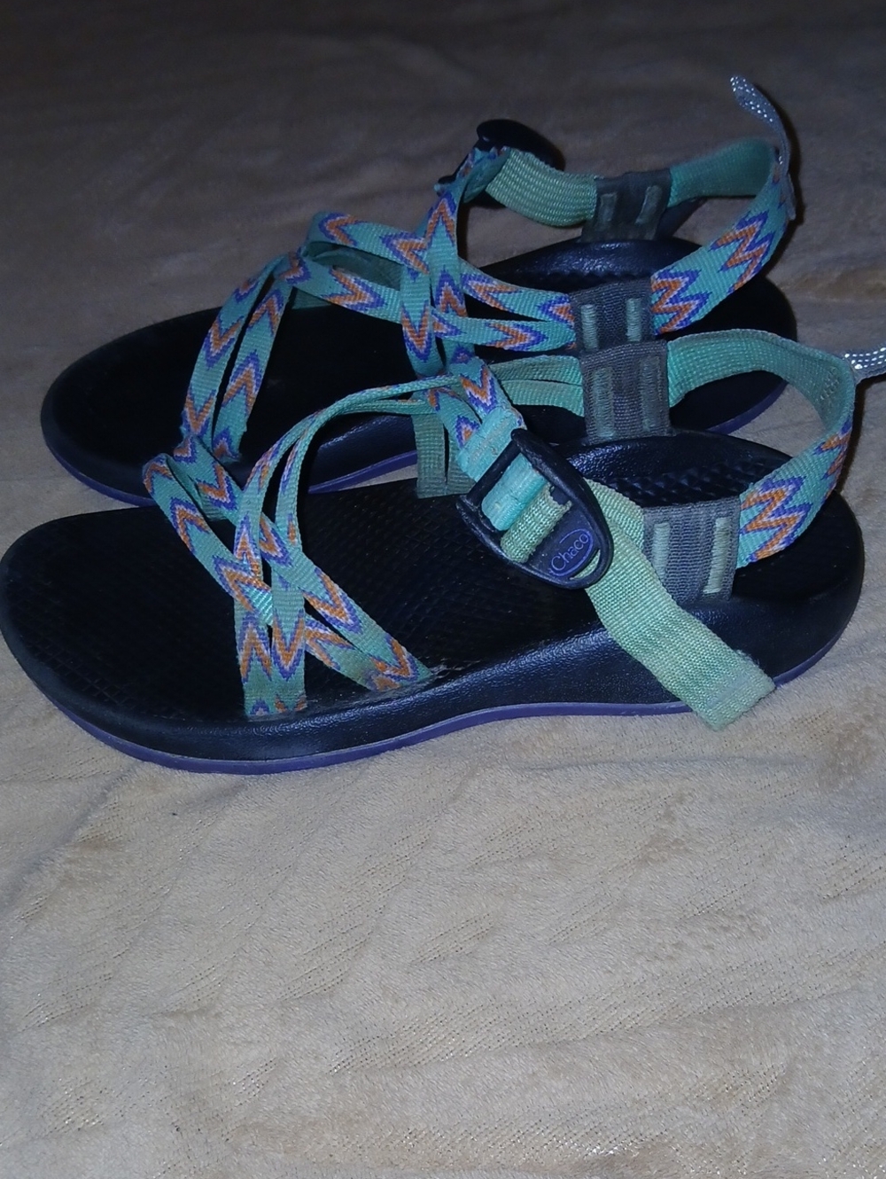 Chaco Women's Strappy Sandal - Green Multi Zigzag Sz: 5